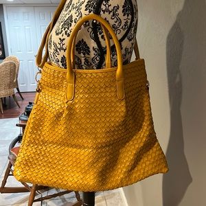 Gold woven leather bag